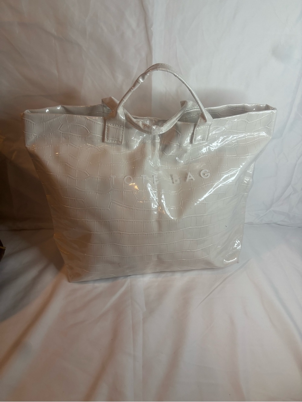 White Croc-Embossed Tote Bag - Unbranded